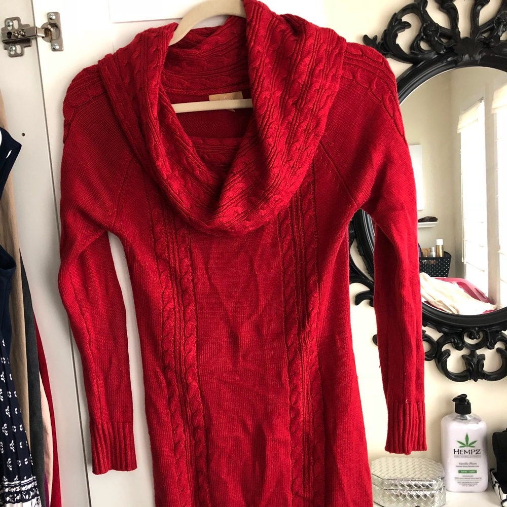 Red Cowl Tunic length sweater